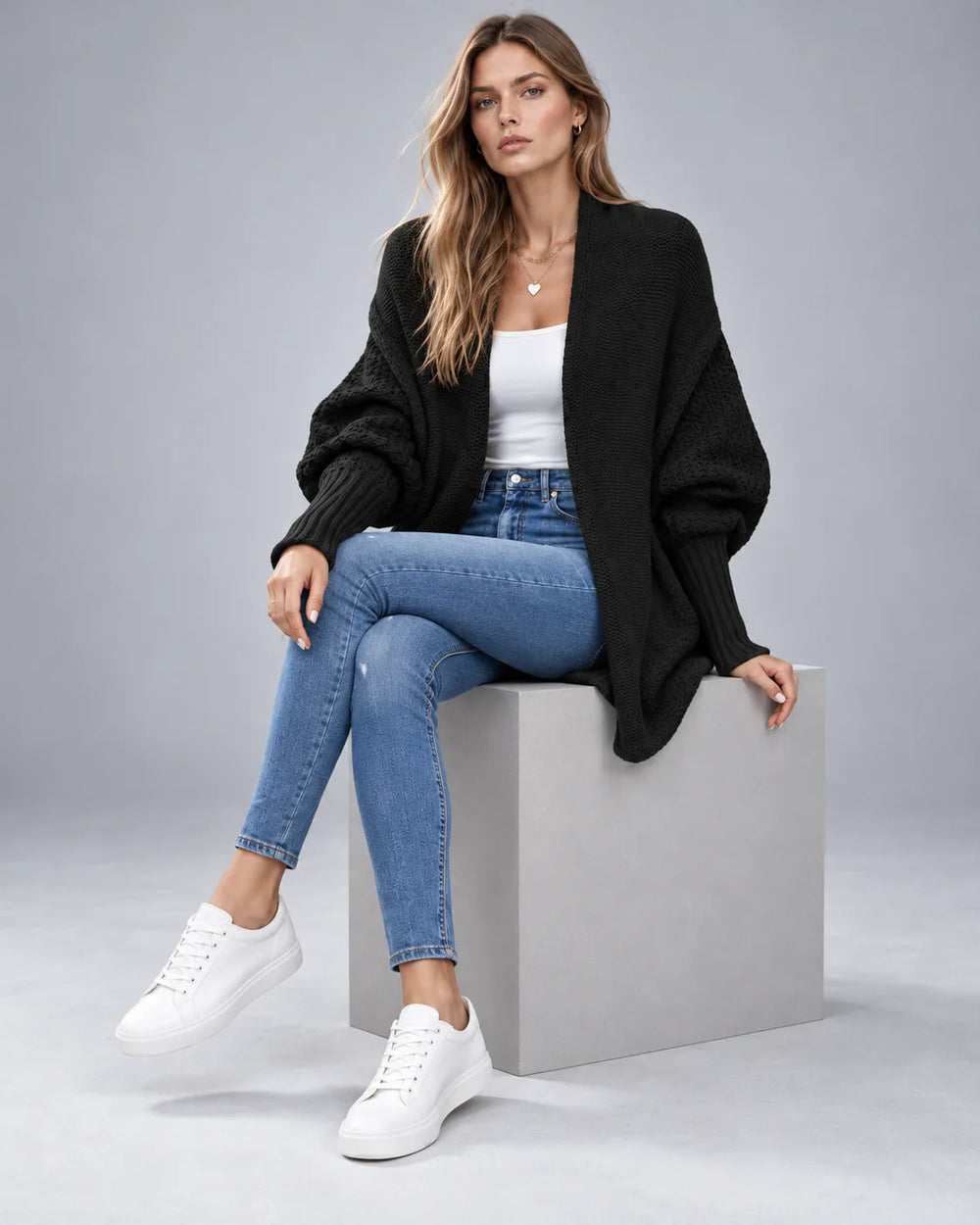 Gilet oversize en grosse maille Camille – Noir