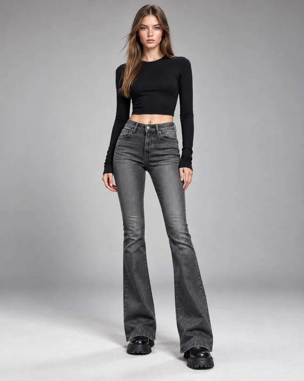 Jean flare Chloé – Gris anthracite