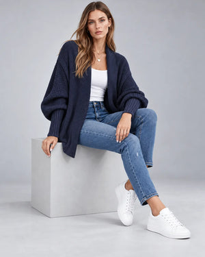 Gilet oversize en grosse maille Camille – Bleu marine