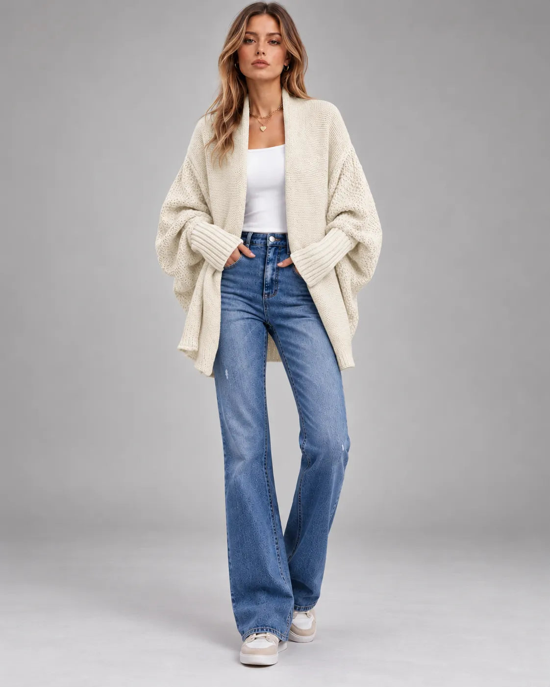 Gilet oversize en grosse maille Camille – Écru