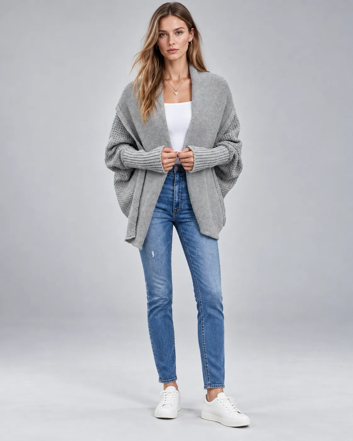 Gilet oversize en grosse maille Camille – Gris