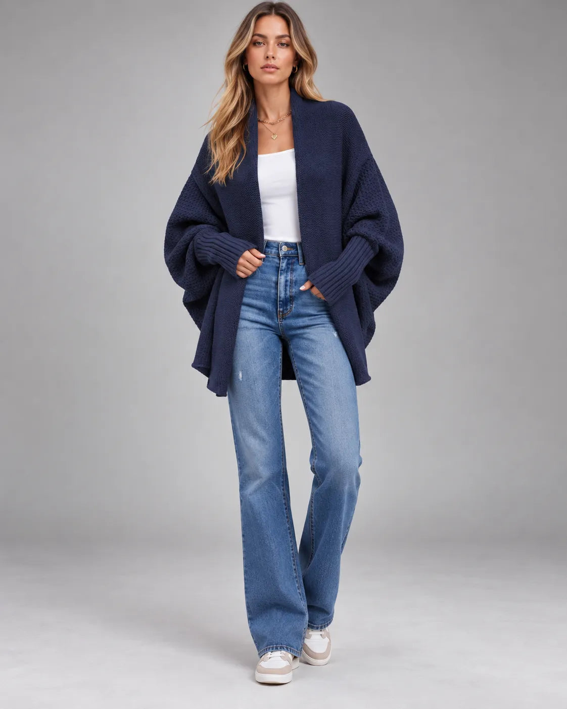 Gilet oversize en grosse maille Camille – Bleu marine