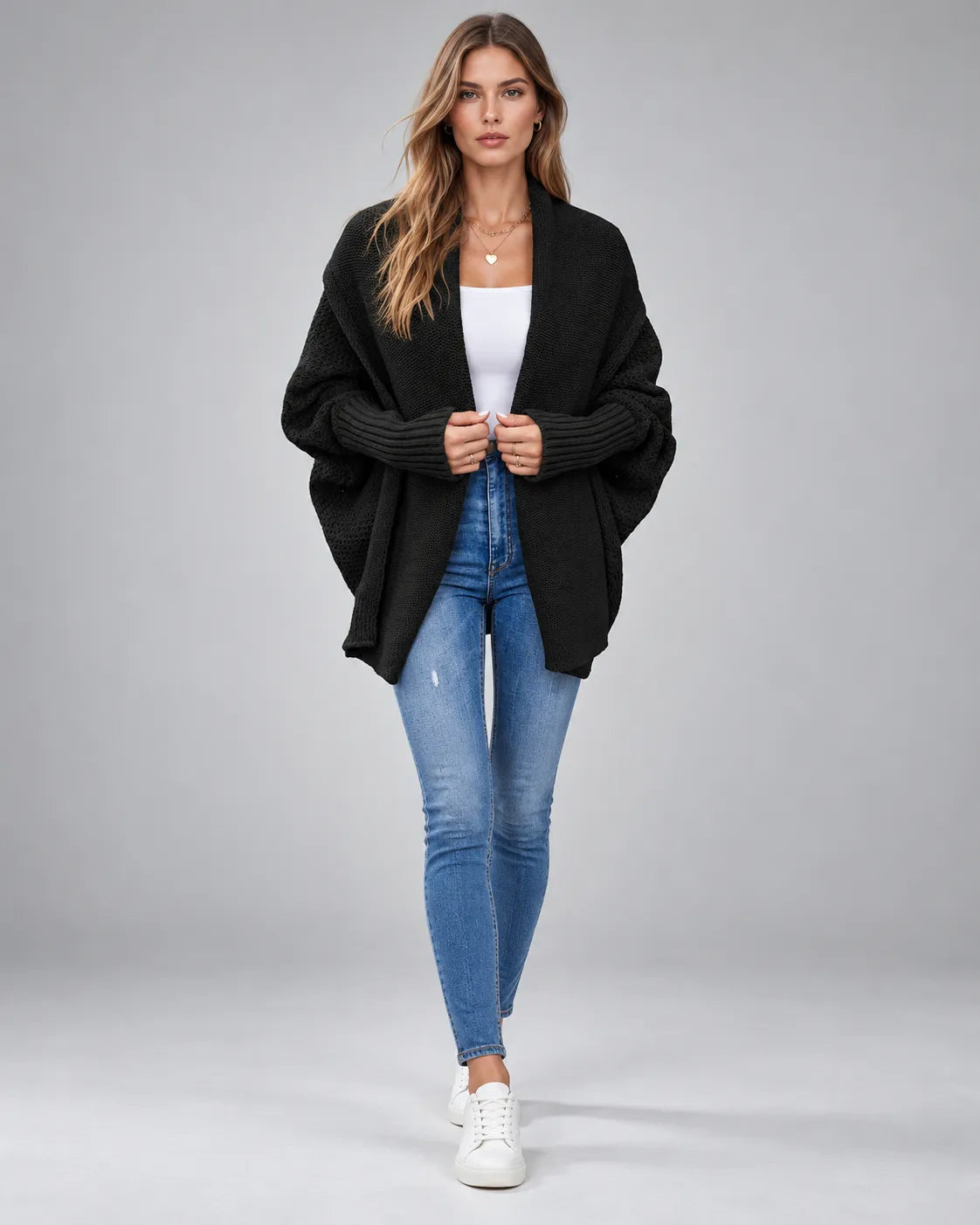 Gilet oversize en grosse maille Camille – Noir