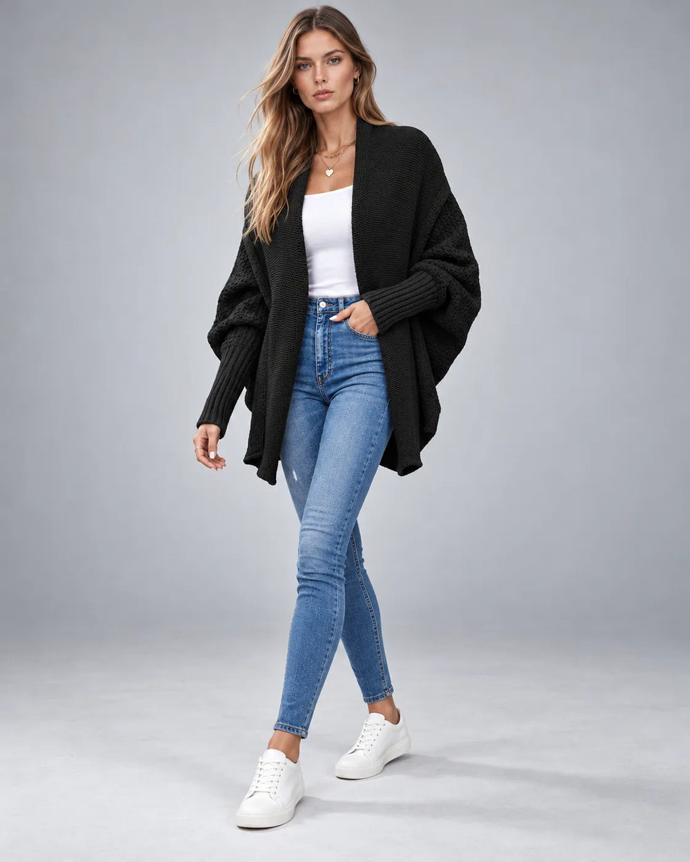 Gilet oversize en grosse maille Camille – Noir