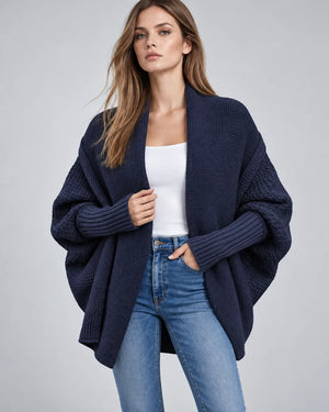 Gilet oversize en grosse maille Camille – Bleu marine