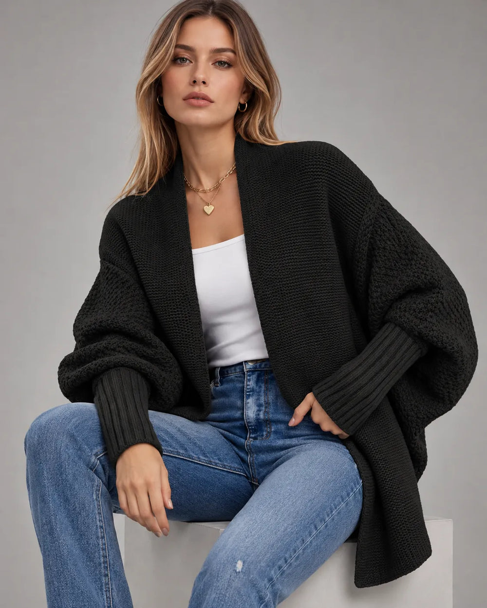 Gilet oversize en grosse maille Camille – Noir