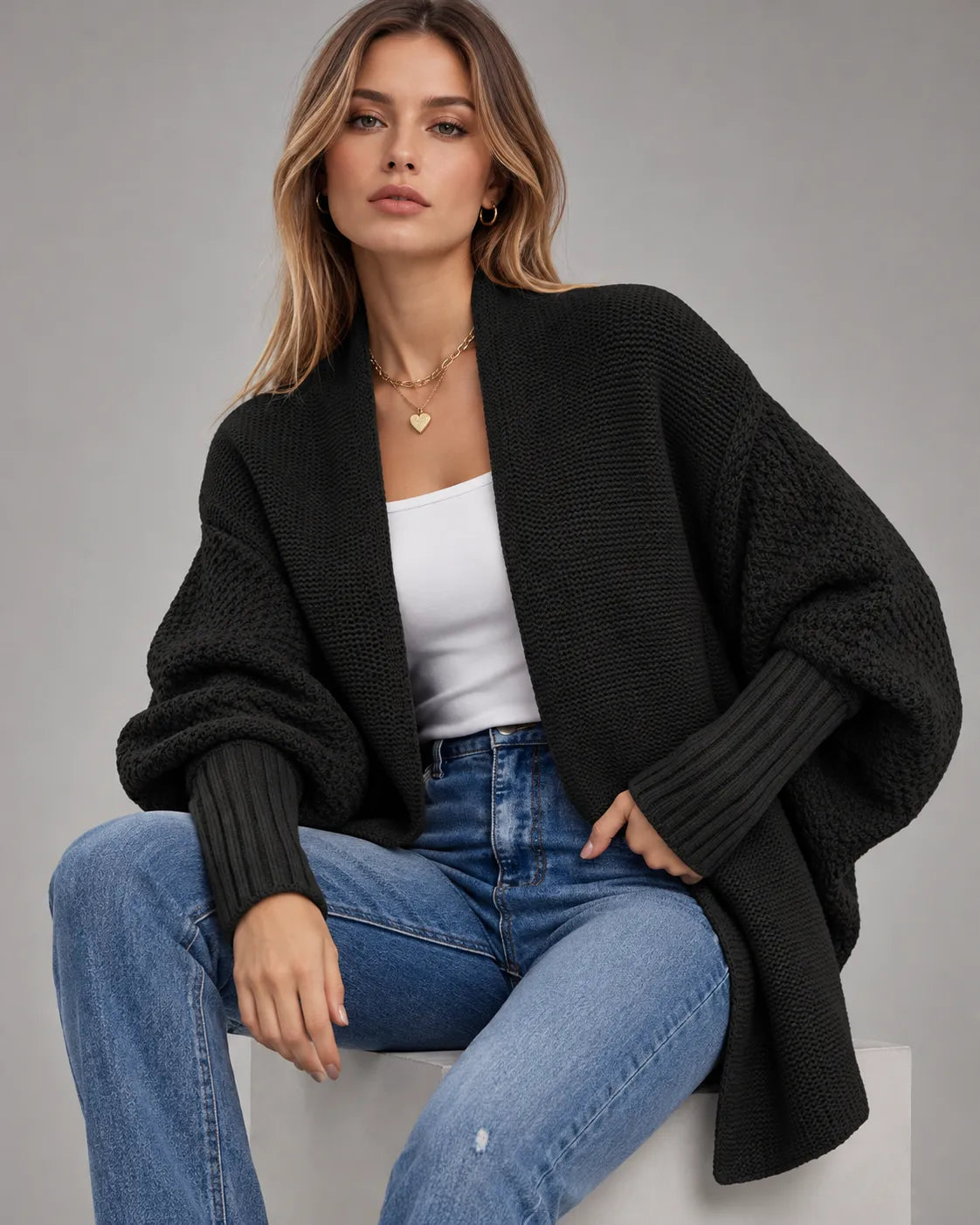 Gilet oversize en grosse maille Camille – Noir