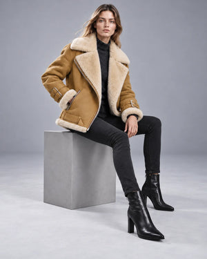 Blouson aviateur col fourrure Valentine – Camel