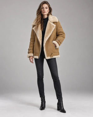 Blouson aviateur col fourrure Valentine – Camel