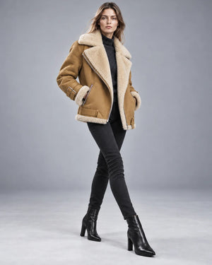 Blouson aviateur col fourrure Valentine – Camel
