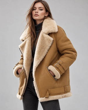 Blouson aviateur col fourrure Valentine – Camel