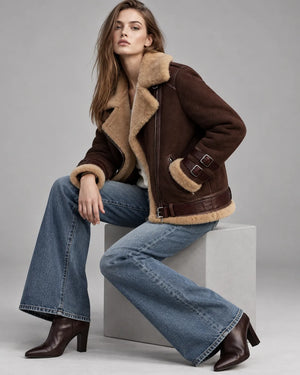 Blouson aviateur col fourrure Valentine – Chocolat