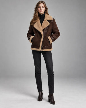 Blouson aviateur col fourrure Valentine – Chocolat