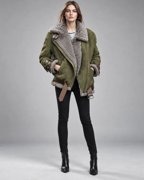 Blouson aviateur col fourrure Valentine – Vert kaki
