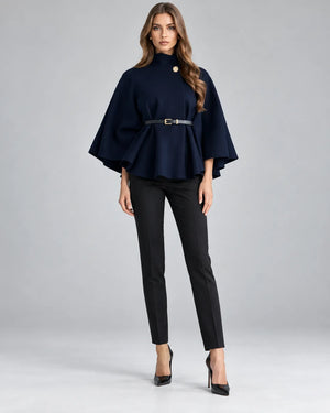 Pull cape à col montant ceinturé – Bleu marine