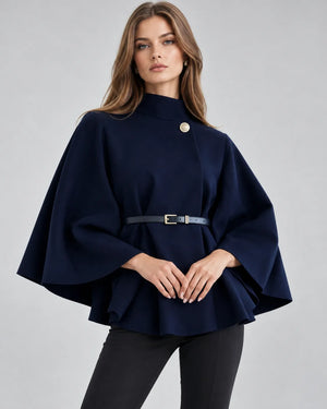 Pull cape à col montant ceinturé – Bleu marine