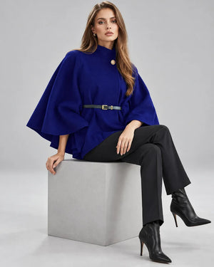 Pull cape à col montant ceinturé – Bleu roi