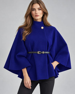 Pull cape à col montant ceinturé – Bleu roi