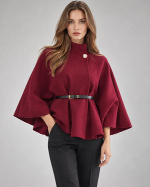 Pull cape à col montant ceinturé – Bordeaux