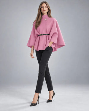 Pull cape à col montant ceinturé – Rose