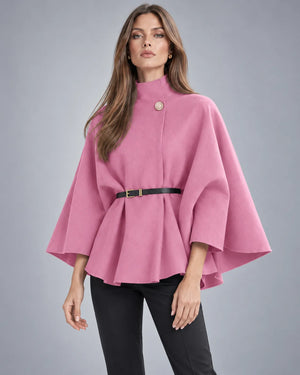 Pull cape à col montant ceinturé – Rose