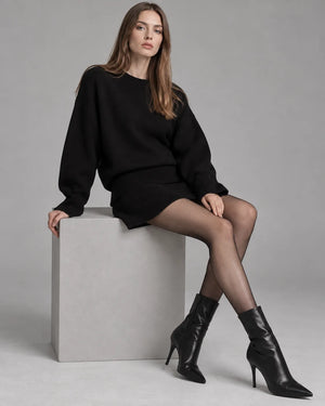 Ensemble pull oversize et jupe en maille Léna – Noir