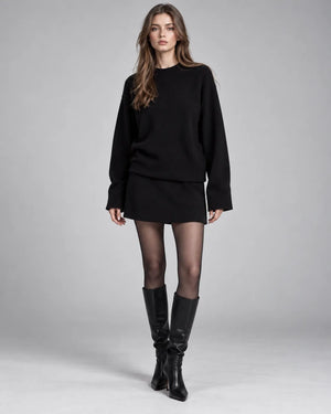 Ensemble pull oversize et jupe en maille Léna – Noir