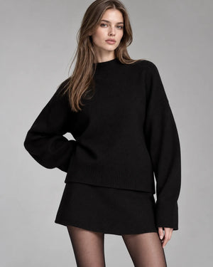 Ensemble pull oversize et jupe en maille Léna – Noir