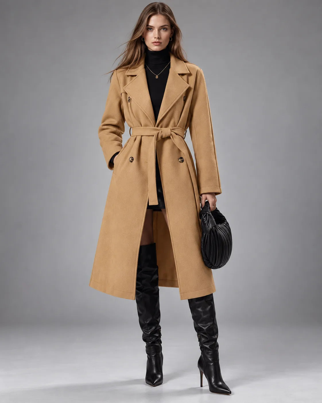 Manteau long ceinturé Victoria – Camel