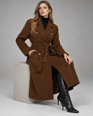 Manteau long ceinturé Victoria – Chocolat
