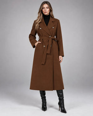 Manteau long ceinturé Victoria – Chocolat
