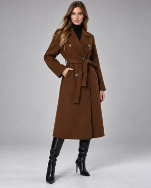 Manteau long ceinturé Victoria – Chocolat