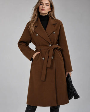 Manteau long ceinturé Victoria – Chocolat