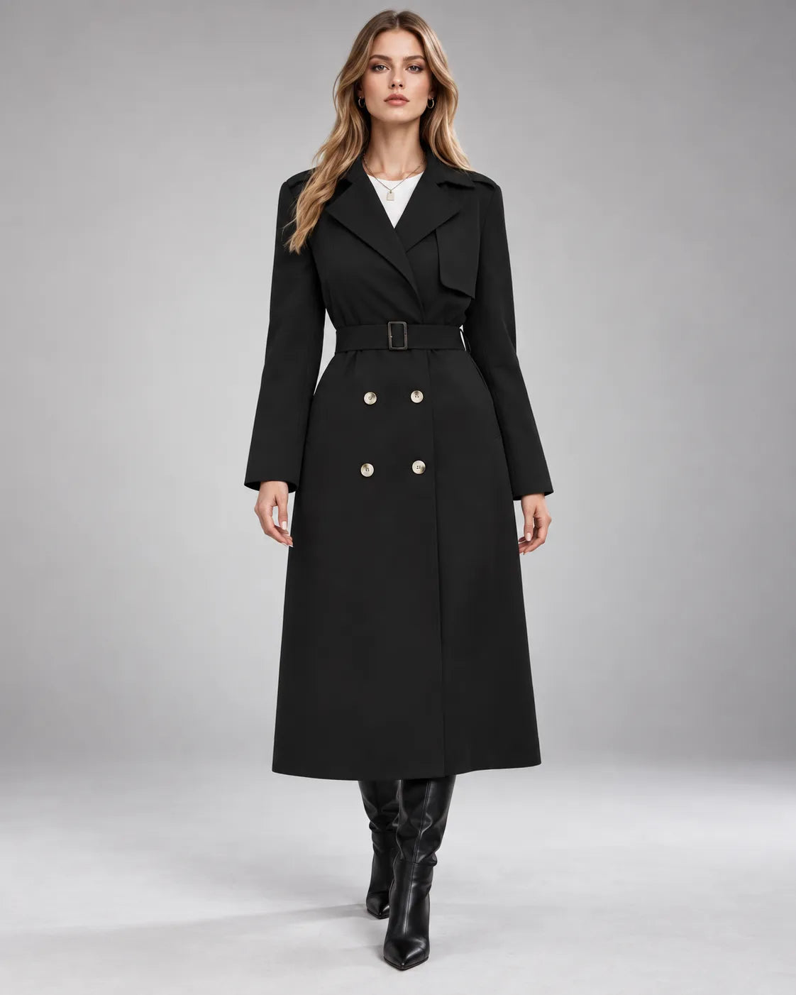 Manteau long ceinturé Victoria – Noir