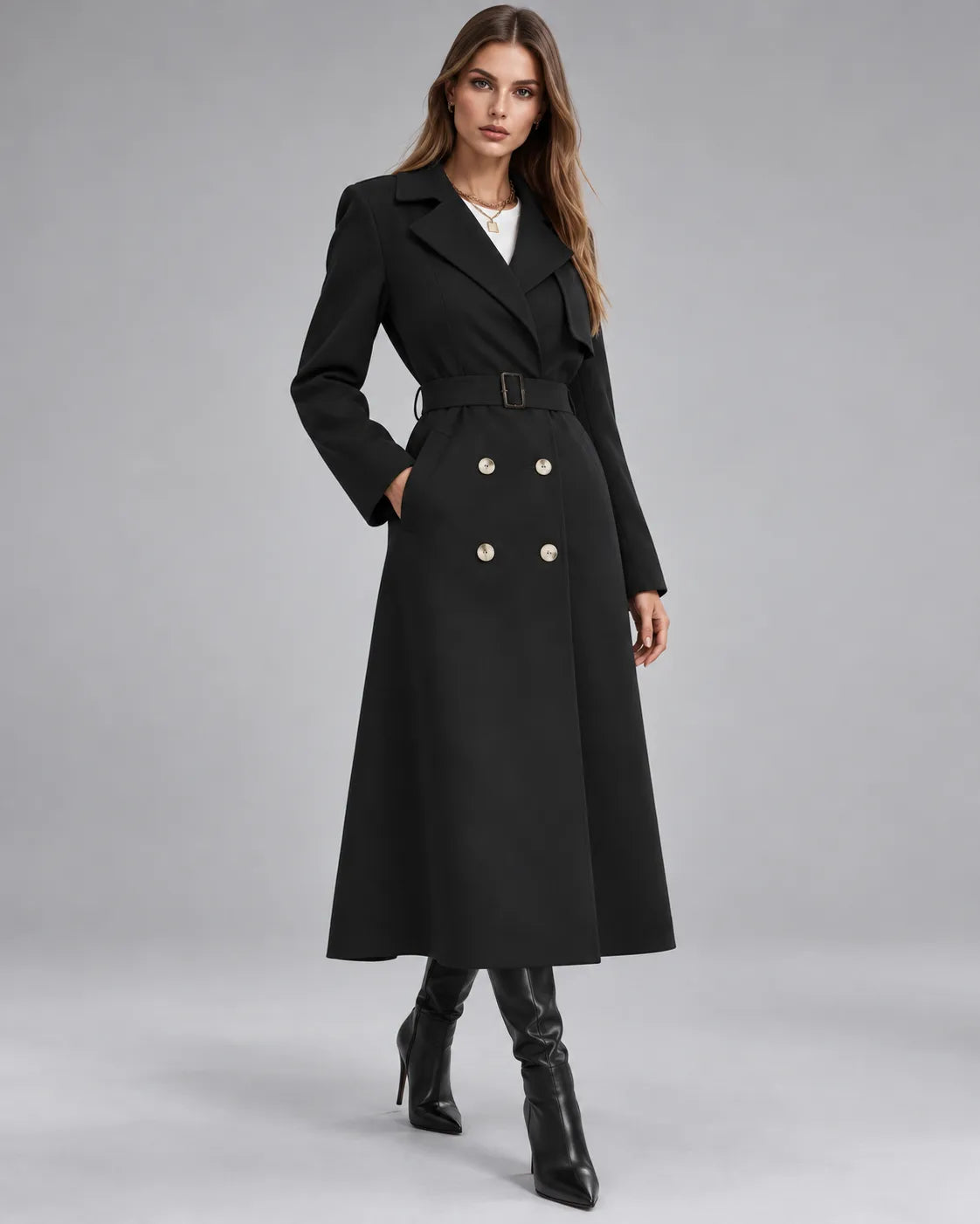 Manteau long ceinturé Victoria – Noir