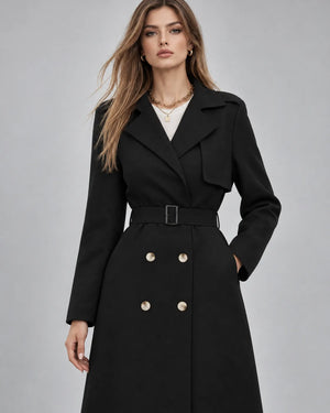 Manteau long ceinturé Victoria – Noir