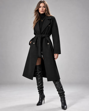Manteau long ceinturé Victoria – Noir ceinture nouée