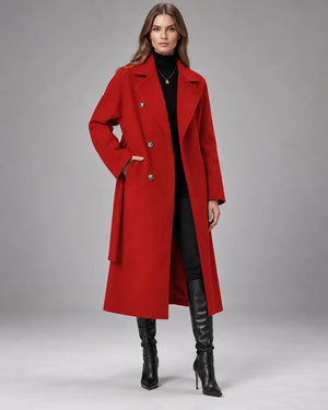 Manteau long ceinturé Victoria – Rouge