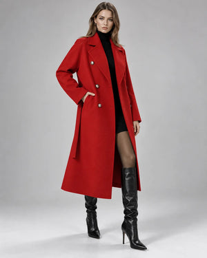 Manteau long ceinturé Victoria – Rouge