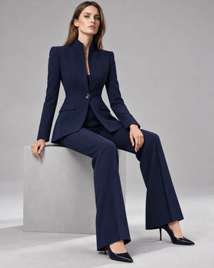 Tailleur col montant Charlotte – Bleu marine