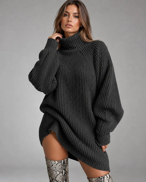 Robe pull oversize à col montant Alba – Gris anthracite