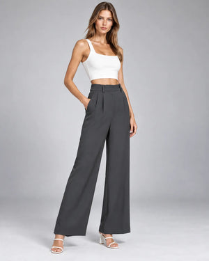 Pantalon large taille haute à pinces Victoria – Gris anthracite