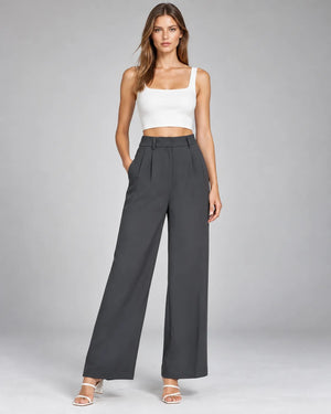Pantalon large taille haute à pinces Victoria – Gris anthracite
