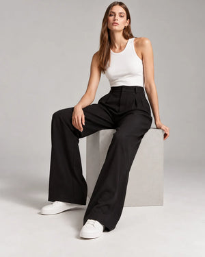 Pantalon large taille haute à pinces Victoria – Noir