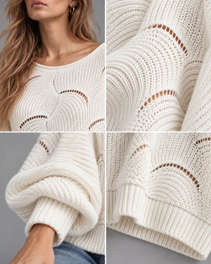 Pull oversize en maille ajourée Léonie – Écru
