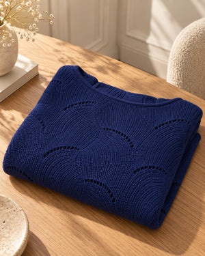 Pull oversize en maille ajourée Léonie – Bleu roi