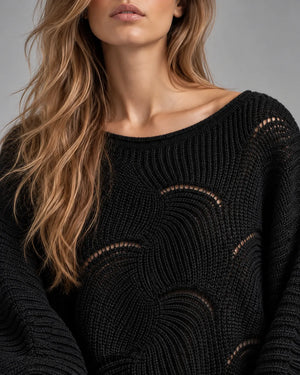 Pull oversize en maille ajourée Léonie – Noir
