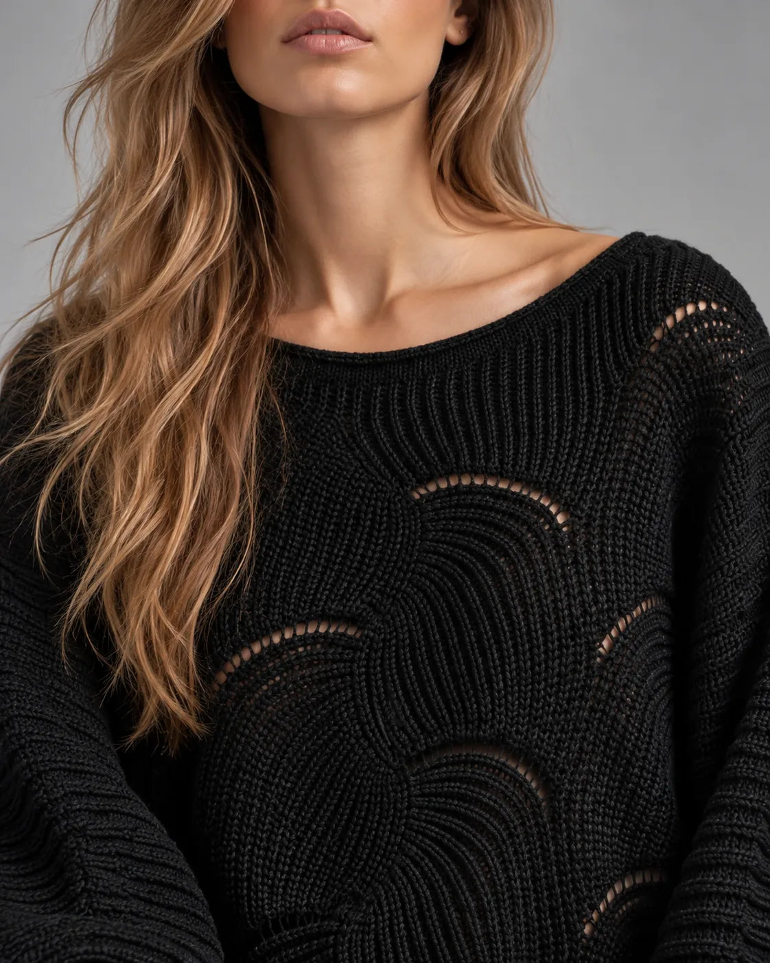 Pull oversize en maille ajourée Léonie – Noir