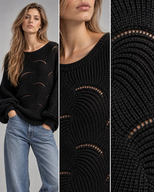 Pull oversize en maille ajourée Léonie – Noir