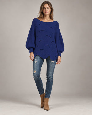 Pull oversize en maille ajourée Léonie – Bleu roi